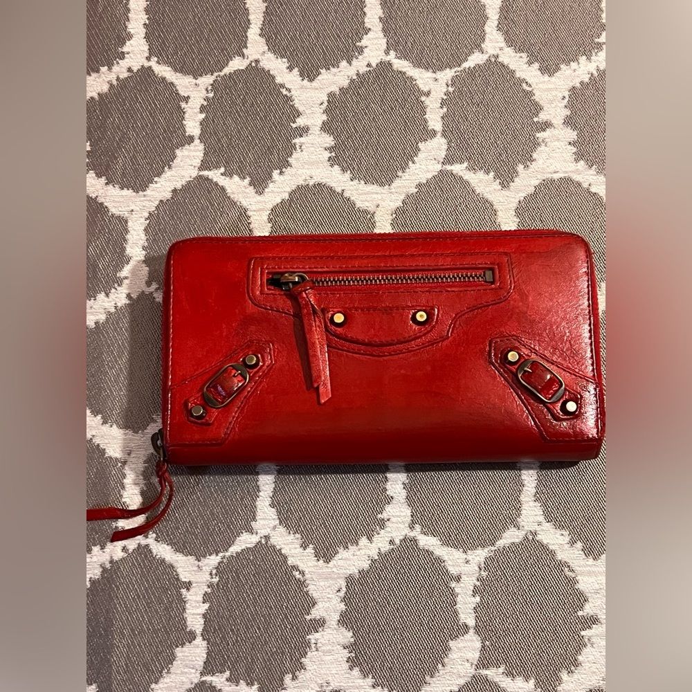 Balenciaga Paris Red Iconic Wallet Luxury Leather Zip Around Luxury Leather